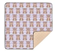 Cartoon Cute Small Bears Light - Purple Stripes Cute Foldable Baby Activity Play Mat for Indoor Outdoor Cozy Breathable Playroom Activity Mat for Baby Toddler Infant, 50'' x 50''