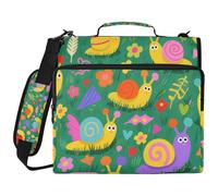 Cartoon Cute Snail and Flowers Colorful 1.5-Inch 3-Ringing Binder with Extra Pockets with Handle and Removable Shoulder Strap Multiple Pockets Portfolio Binder for School and Office