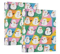 Cartoon Cute Snowman Colorful 1 and A Half Inch School Binders Round Ringing with Pockets 1/2 Pack Office Binder Supplies 200 Sheets