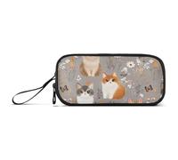Cartoon Cute Somali Cats and Flower Gray Nylon Pencil Bag With Zipper Large Capacity Pencil Case With Compartments Stationery Organizer for Office Teens