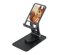 Cartoon Cute Squirrel Art Prints Rotating Cell Phone Stand with 360° Swivel Base - Foldable Square Desk Phone Holder for iPhone 16 15 14 13 12 11,All Phones,Black