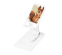 Cartoon Cute Squirrel Art Prints Rotating Cell Phone Stand with 360° Swivel Base - Foldable Square Desk Phone Holder for iPhone 16 15 14 13 12 11,All Phones,White