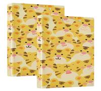 Cartoon Cute Tigers Yellow One and A Half Inch School Binders Three Ringing with Pockets 1/2 Pack Office Supplies Hardcover