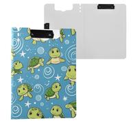 Cartoon Cute Turtles Stars Blue Folded Clipboard Double Metal Clips Pen Holder Clip Board with Cover Clipfolio Stationery Organizer Supplies