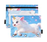 Cartoon Cute Unicorns Binder Folder with Clear Window Pencil Bags Big Capacity Pockets 3 Hole Punched School Class Office Organizers Multicolored 2 PCS