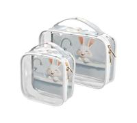 Cartoon Cute White Bath Rabbit 2 Pack Clear Travel Toiletry Bags TSA Approved Transparent Makeup Travel Bag Shaving Essentials