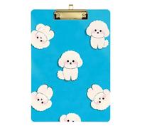 Cartoon Cute White Bichon Frise Dog Acrylic Clinical clipboard Nursing Standard Letter A4 Size Plastic for Legal Women Basketball Coaches Gold 12x9in Tabla para escribir con Clip