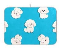 Cartoon Cute White Bichon Frise Dog Reusable Dish Drying mat 18x24 Rectangle Large Drying matts for Dishes Microfiber Decorative Home Decor Essentials