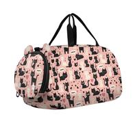 Cartoon Cute White Black Cats Pink Gym Duffel Bag with Shoes Compartment Lightweight Carry On Bag for Beach Swim Bags Pool Sports