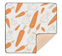 Cartoon Cute White Bunny and Carrot Large Stylish Baby Floor Play mat for Floor Washable Foldable Baby Tummy time Play mat for Babies Infants Toddlers, 50'' x 50''gimnasio para Bebes recien