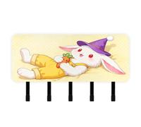 Cartoon Cute White Bunny Keys Holder on Wall with Mail Organizer & 5 Self-Adhesive Hanging Key Hook for House Decor Living Room Doorway