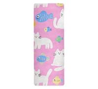 Cartoon Cute White Cats and Fish foldable yoga mat for travel for floor printed, non slip, yoga mat towel non slip and bag tapete para ejercicio 71x26 inches