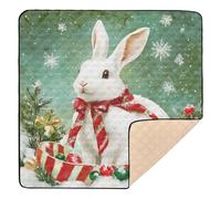 Cartoon Cute White Christmas Rabbit Cute Baby Girl Play mat for Indoor Outdoor Washable Foldable Activity Entertainment Mat for Baby Toddler Infant, 50'' x 50''