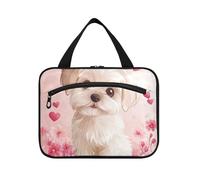 Cartoon Cute White Dog Hanging Large Travel Toiletry Bag with Hook, Designer Washable Bag for Makeup for Women Travel Hotel envase para Perfume de L