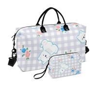 Cartoon Cute White Dog Plaid Decorative Carry On Shoulder Weekend Tote Tote Bag with Toiletry Bag for Airplane Traveling Waterproof Bolsa para Gym para Mujer