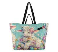 Cartoon Cute White Easter Lamb Canvas Totes Large Capacity Kitchen Grocery Bags Mom Mama Bag for Men Travel Beach Party bolso para Gym