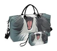 Cartoon Cute White Fried Fur Cat Decorative Overnight Weekender Bags Gym Duffel Bag with Adjustable Strap for Travel 2 Pcs Set bolsas para viajar en Avion de Mujer