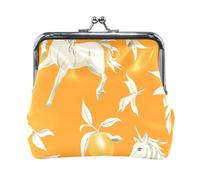 Cartoon Cute White Horse Orange PU Leather Change Purse Convenient Mini Makeup Bag for Men Women Travel