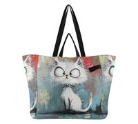 Cartoon Cute White Kitten Canvas Tote Big Sturdy Kitchen Grocery Bags Everything Bag for Women Travel Beach Party bolso para Laptop