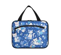 Cartoon Cute White Kitten Hanging Toiletry Bag Hanging Travel Organizer with Hook, Designer Portable Waterproof Toiletry Bag for Women Must Haves Traveling bolso para maquillaje L