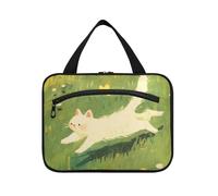 Cartoon Cute White Kitten Hanging Womens Toiletry Travel Bag with Hook, Designer Necessities Bags with Zipper for Cruise Travel Work bolso para maquillaje de Mujer L