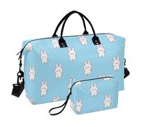 Cartoon Cute White Rabbit Overnight Travel Duffel Bag Carry on Weekender Overnight Bag Gym Sports Duffel Bags with Toiletry Bag for Gym Large Capacity Bolsa para viajar