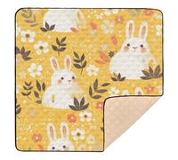 Cartoon Cute White Rabbit Soft Padded Baby Play Mat for Floor Cozy Breathable Baby Kick Crawling Mat for Babies Infants Toddlers, 50'' x 50''