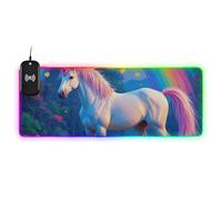 Cartoon Cute White Rainbow Unicorn Wirel Charging Glowing Big Mouse pad Flashy Writing 35.4 x 15.7 in Gaming Mouse mat