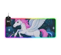 Cartoon Cute White Rainbow Unicorn Wirel Charging Glowing Mouse pad Long Big desks 35.4 x 15.7 in pc Mousepad