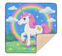 Cartoon Cute White Rainbow Unicorns Cute Foldable Baby Gym Play mat for Floor Cozy Breathable Foldable Kicking Mat for Baby Kids Toddlers Infants, 50'' x 50''gimnasio para Bebes recien