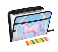 Cartoon Cute White Rainbow Unicorns Document File Folder 13 Pockets A4 Letter Size with Zipper Closure for Office File Folder Jackets carpeta de