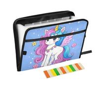Cartoon Cute White Rainbow Unicorns Expandable Folders 13 Pockets A4 Letter Size with Zipper Closure for Office Supplies Folders for Documents para guardar