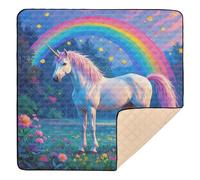 Cartoon Cute White Rainbow Unicorns Large Non-Slip Baby Play mat Foldable for Floor Non-Toxic Foldable Tummy Time & Crawling Mat for Baby Kids Toddlers Infants, 50'' x 50''tapete para juegos de