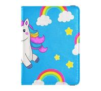 Cartoon Cute White Rainbow unicorns Leather family passport holder for travel Vaccine Case Protector Cover Document Organizer Holder Accessories for women Ultra Slim, Cartoon cute white rainbow