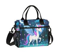 Cartoon Cute White Rainbow unicorns Lunch Bags for Women Reusable Lunch Box Bags with Shoulder Strap Teachers Camping M