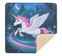 Cartoon Cute White Rainbow Unicorns Soft Padded Baby Activity Play Mat for Floor Lightweight Foldable Padded Play Mat for Babies Infants Toddlers, 50'' x 50''alfombra de juegos