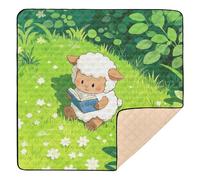 Cartoon Cute White Reading Lamb Large Sturdy Baby Care Play mat for Floor Comfortable Foldable Playroom Activity Mat for Babies Infants Toddlers, 50'' x 50''alfombra de juegos