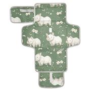 Cartoon Cute White Rhino Flowers Reusable Changing Table pad with Tissue Pocket Portable Baby Changing pad for Girl & Boy cambiadores de pa?ales para Bebes