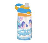 Cartoon Cute White Skull Bath Sports Water Bottle with Leak Proof Spout Lid Leak Proof Reusable Water Bottle for School and Outdoor Sports Botella de agua termica