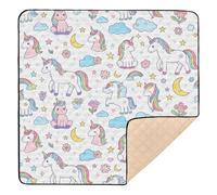 Cartoon Cute White Unicorns Soft Foam Baby Play mat Activity Gym for Floor Comfortable Foldable Infant Play Mat for Newborns Babies Infants Toddlers, 50'' x 50''