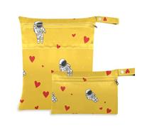 Cartoon Cute White Valentine Astronaut Love mess-proof bags for cloth 2 Pack travel essentials for flying with handles for beach, travel