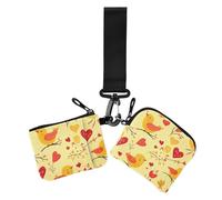 Cartoon Cute White Valentine Bird Love Women's Change Wallet Card Cases Slim Portable Zipper Cash Coin Purse with Keychain for Woman 2 Packs, Cartoon cute white Valentine bird love, One Size, Casual