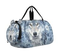 Cartoon Cute Wolf Blue_3 Girl's Gym Duffel Bag with Shoes Compartment Large Capacity Weekend Overnight Carry on Bag for School Practice, Sports, Travel
