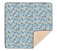 Cartoon Cute Yellow Black Bee Cute Foldable Baby Play Mat for Indoor Outdoor 1-Piecing Activity Entertainment Mat for Baby Toddler Infant, 50'' x 50''