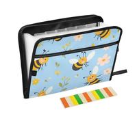 Cartoon Cute Yellow Black Bee Expandable File Organizer 13 Pockets A4 Letter Size with Zipper Closure for File Organizer