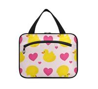 Cartoon Cute Yellow Duck Love Hanging Travel Bag for Women with Hook, Designer Multifunctional Toiletry Organizer for Men Gym bolsas para maquillaje L