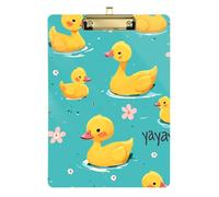 Cartoon Cute Yellow Ducks Acrylic Metal Clip for clipboard Standard Letter A4 Size Transparent for Softball Coaches clipboard Teacher Gold 12x9in Tabla para escribir