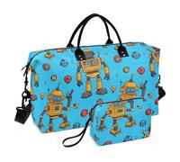 Cartoon Cute Yellow Robot Overnight Travel Duffel Bag Carry On Personal Item Bag Gym Sports Carry with Adjustable Strap for Trekking 2 Pcs Set Bolsa de lona para