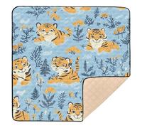 Cartoon Cute Yellow Tiger Large Sturdy Foldable Baby Play mat for Floor Water Resistant Foldable Tummy Time & Crawling Mat for Babies Infants Toddlers, 50'' x 50''alfombra de juego
