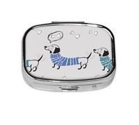 Cartoon Dachshund,Meta Pill Box 2 Compartment Medicine Case,Portable Organizer